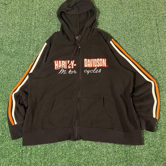 Harley-Davidson Other - Harley-Davidson Motorcycles Black Zip-Up Hoodie Racing Stripes Mens XL 0195